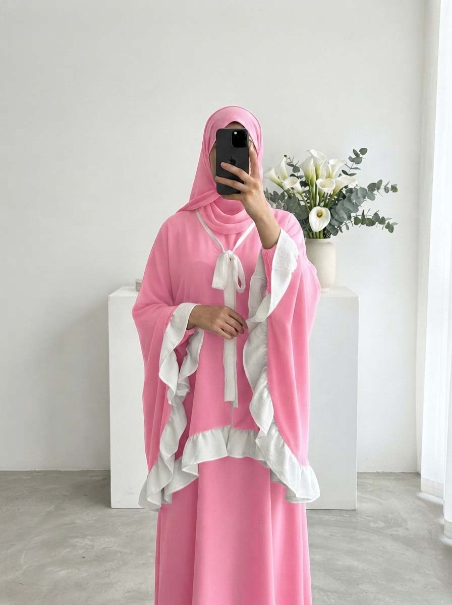 Abaya Jassmin Volants - coloris blanc