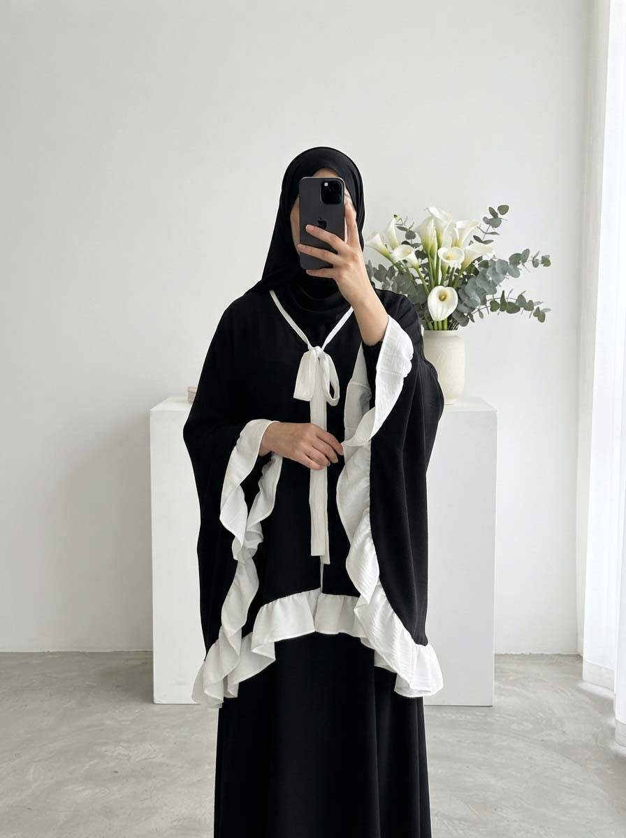 Abaya Jassmin Volants - coloris noir
