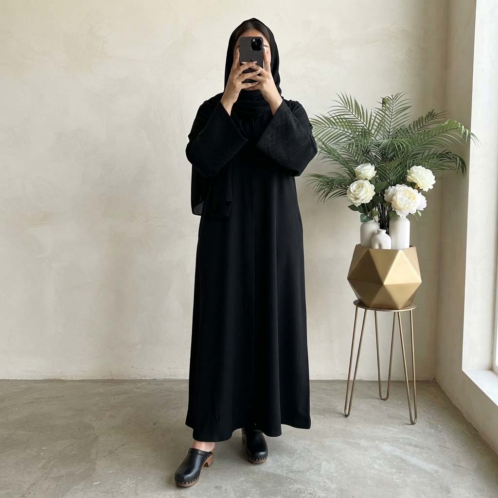 Abaya Kayali Brodée - coloris noir vue de face